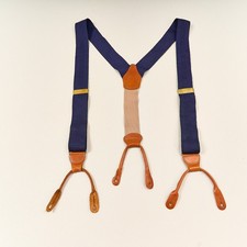 DOONEY BOURKE Suspenders Navy Blue Ribbon Leather Button Braces England