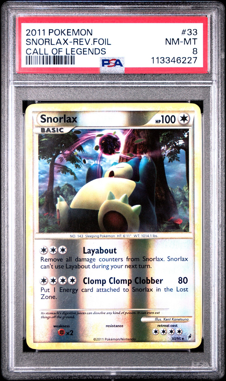 2011 POKEMON CALL OF LEGENDS SNORLAX #33 REVERSE PSA 8 NM #113346227