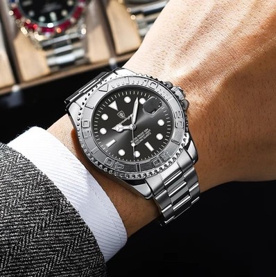 42MM POEDAGAR Quartz Luxury Men's Watch Stainless Steel Waterproof Luminous NEW