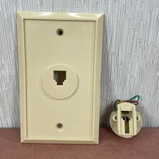 Vintage phone jack cover wall plate single beige ivory bisque No Screws Untested