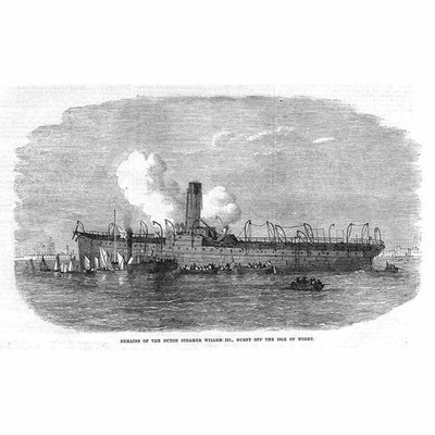 Schiffswrack des niederländischen Dampfers, ''Willem III'' vor der Isle of Wight - alter Druck 1871