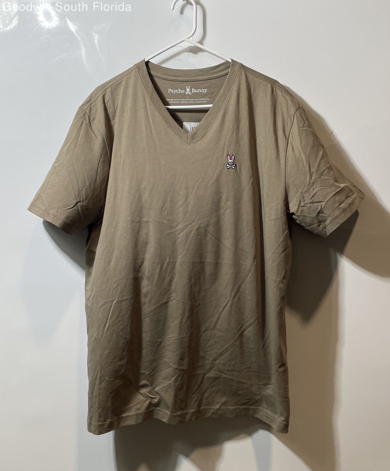 Psycho Bunny Mens Brown Cotton Short Sleeve V-Neck Pullover T-Shirt Size L