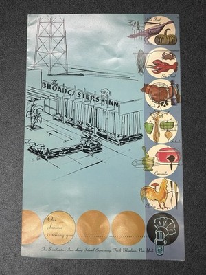 Vintage The Broadcasters Inn Menu Placemat Fresh Meadows Queens NY Mid Century