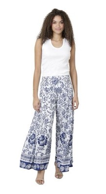 Angie Wide Leg Pants Large Palazzo High Waist Bohemian Blue White Amalfi Coast