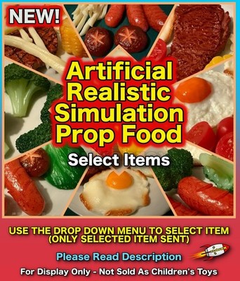 Künstliche Simulation Essen Foto Requisiten Steaks Eier Würstchen Mais Pommes + mehr NEU
