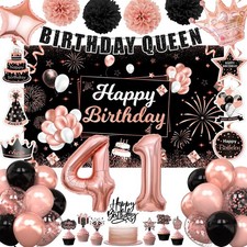 41st Birthday Decorations for Women Girls, Rose Gold 41 Birthday Party Packs ...