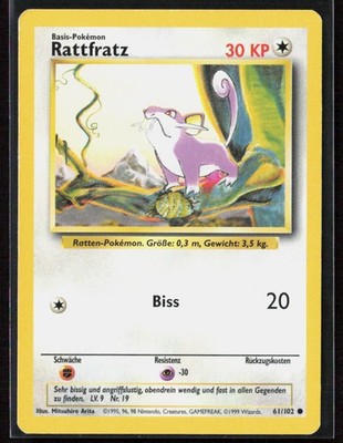 Pokemon TCG Rattata 061/102 Colorless 1999 Base Set LP German