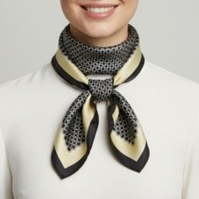 ❤️Silky Square Scarf Black Gold Geometric Chain Print Vintage Look wrap shawl❤️