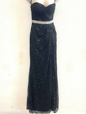 La Femme Black Sequin Strapless Evening Gown with Rhinestone Size 0 #16  NWT