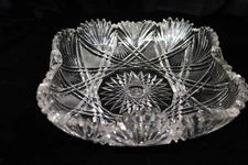 AMERICAN BRILLIANT DEEP CUT SQUARE BOWL ROLLED SCALLOPED RIM 9 1/2"