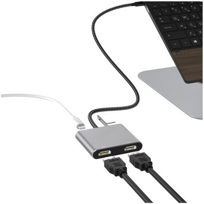 Grey 19.7in USB C to Dual HDTV Adapter, 4K@foreach 60Hz