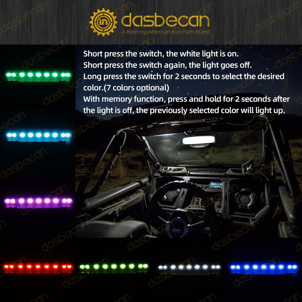 UTV Rear View Center Mirror 7 Color LED lights 1.2"-2" Clamp For Polaris RZR XP Foto 2 de 4