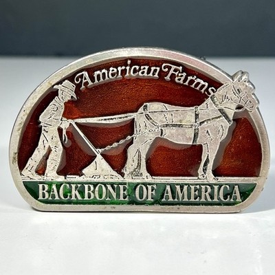 American Farms Belt Buckle Pewter Enameled The Backbone Of America Farmer 3 1/4''