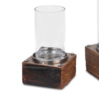 Kerzenhalter, Leuchter Wili Antik Auf Fuß Eckig H. 30Cm Holz + Metall Formano Wa