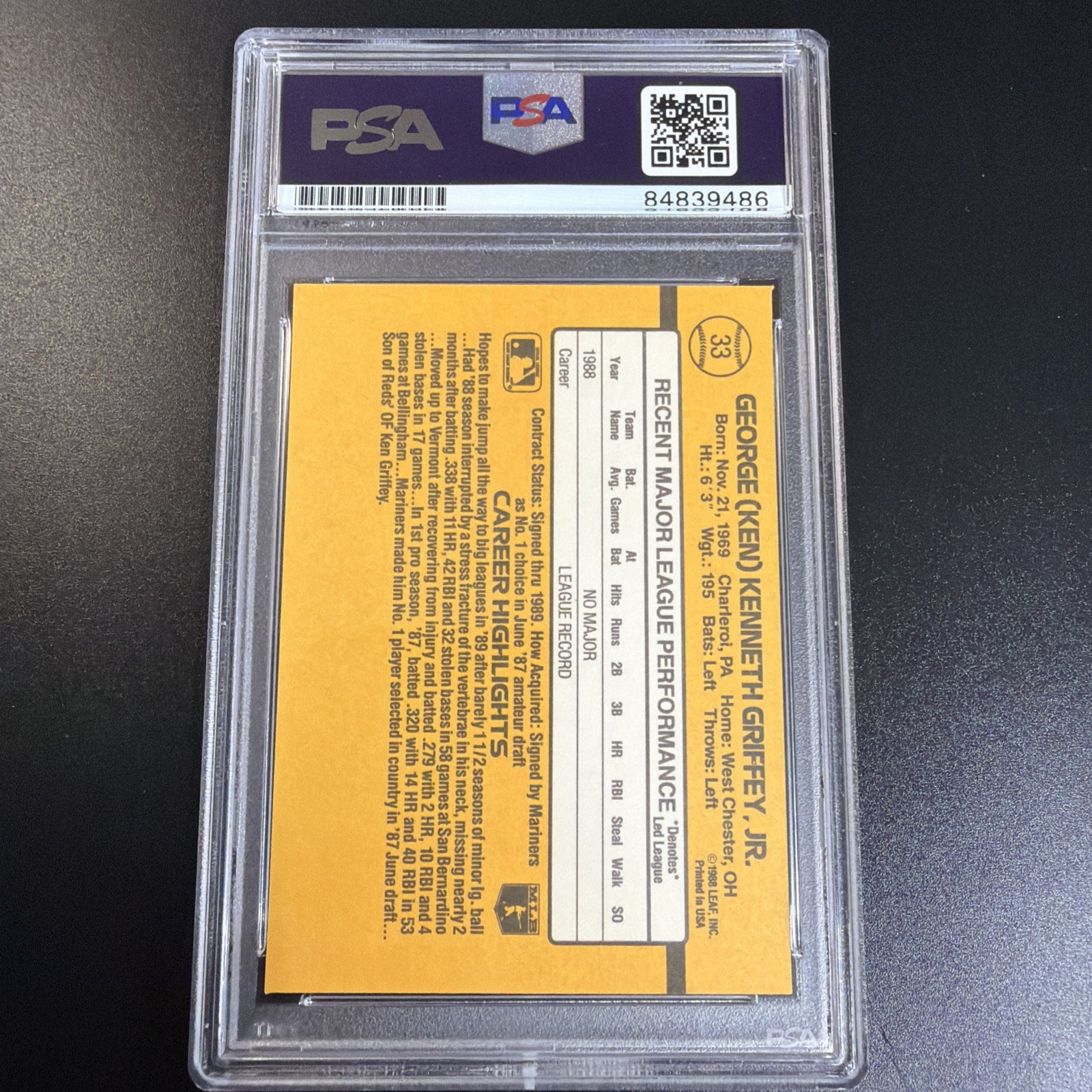 1989 donruss ken griffey jr Autograph PSA/DNA Gem Mint 10 Autograph view 2