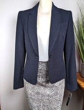 TAHARI ASL Gray Silver Metallic Herringbone Blazer Patch Elbow Wms size 2 NWT
