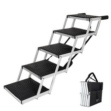 5-Step Foldable Dog Stairs, Aluminum Frame Pet Ramp, Non-Slip, 250 lbs