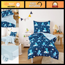 Dinosaur Toddler Bedding Set - 4 Piece Soft Crib Set, Cute Dino Cars, Navy Blue