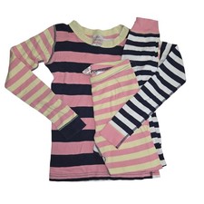 Hanna Andersson Kids Organic Cotton Striped Pajama Set US 10 Pink Navy Yellow