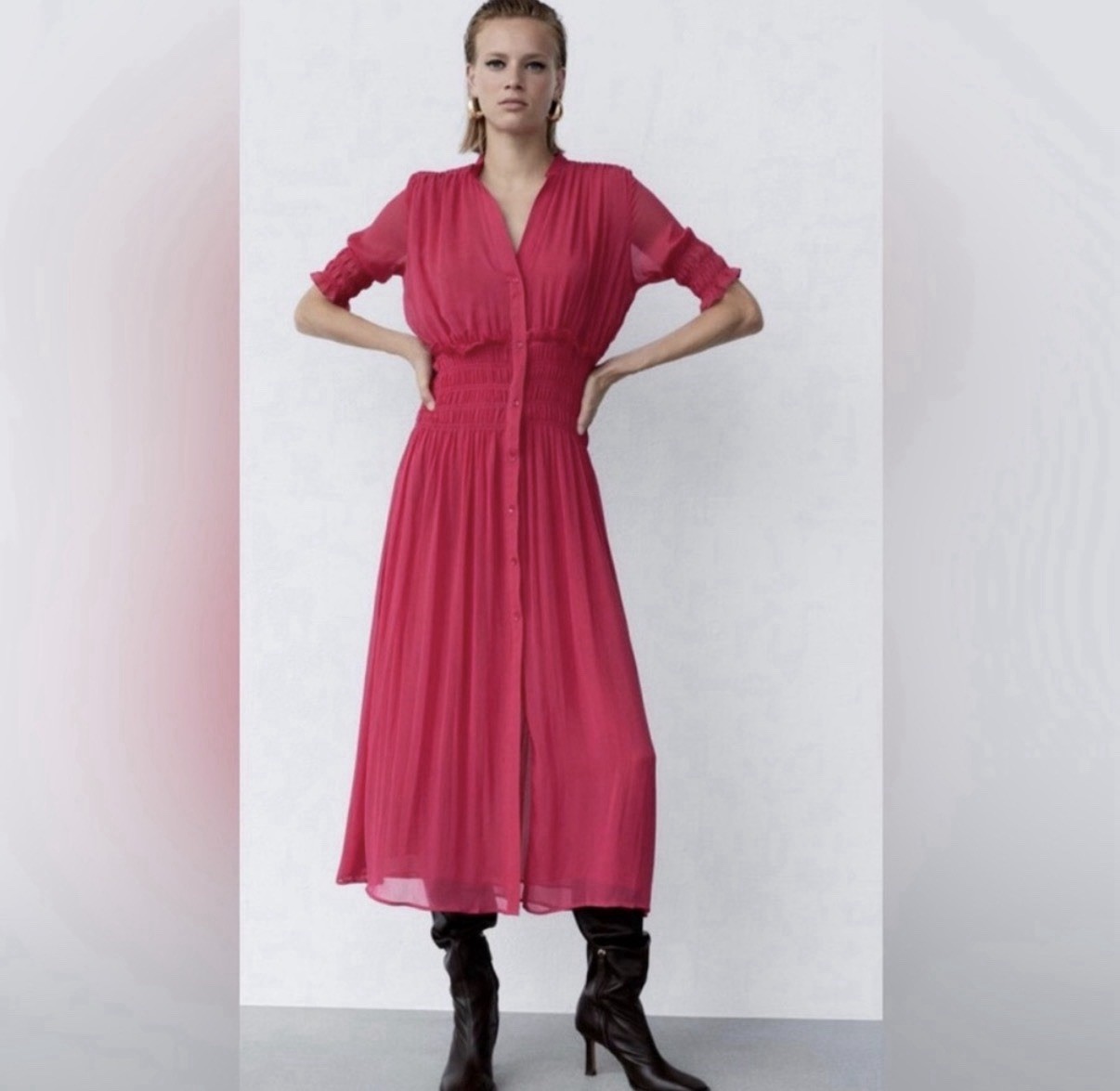 Zara Blush Pink Ruffle Plated Dress Size Small