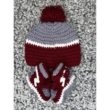 Toddler Pom Beanie and Booties Set - Gray and Burgundy   