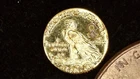 MINIATURE COIN 1908 5 DOLLAR INDIAN HEAD GOLD PLATE over STERLING SILVER