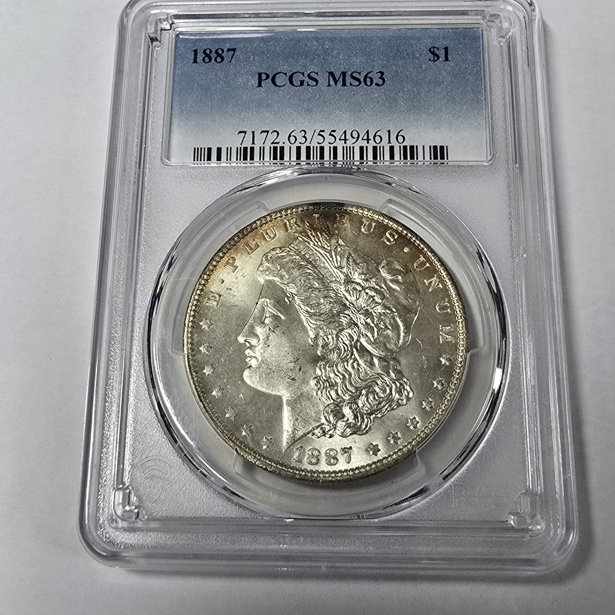 1887 Toned Morgan Silver Dollar PCGS MS 63 Uncirculated 90% Silver