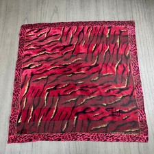 Adrienne Vittadini Red Animal Print Silk Scarf Tiger Cheetah Leopard 21"x21"