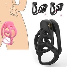 Hook Chastity Device Breathable Cage with 4 Rings Sissy Anti Escape Abstinence