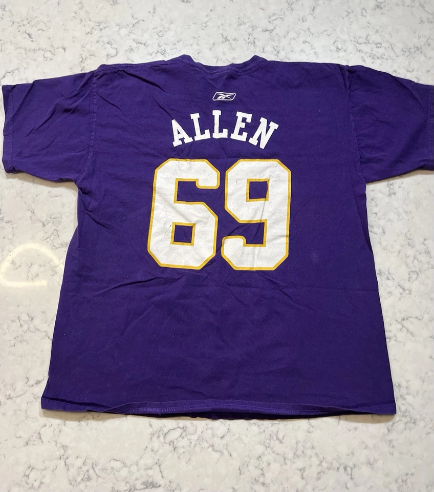 Camiseta Púrpura Vintage Vikings #69 Jared Allen Reebok NFL Talla Grande Foto 2 de 4