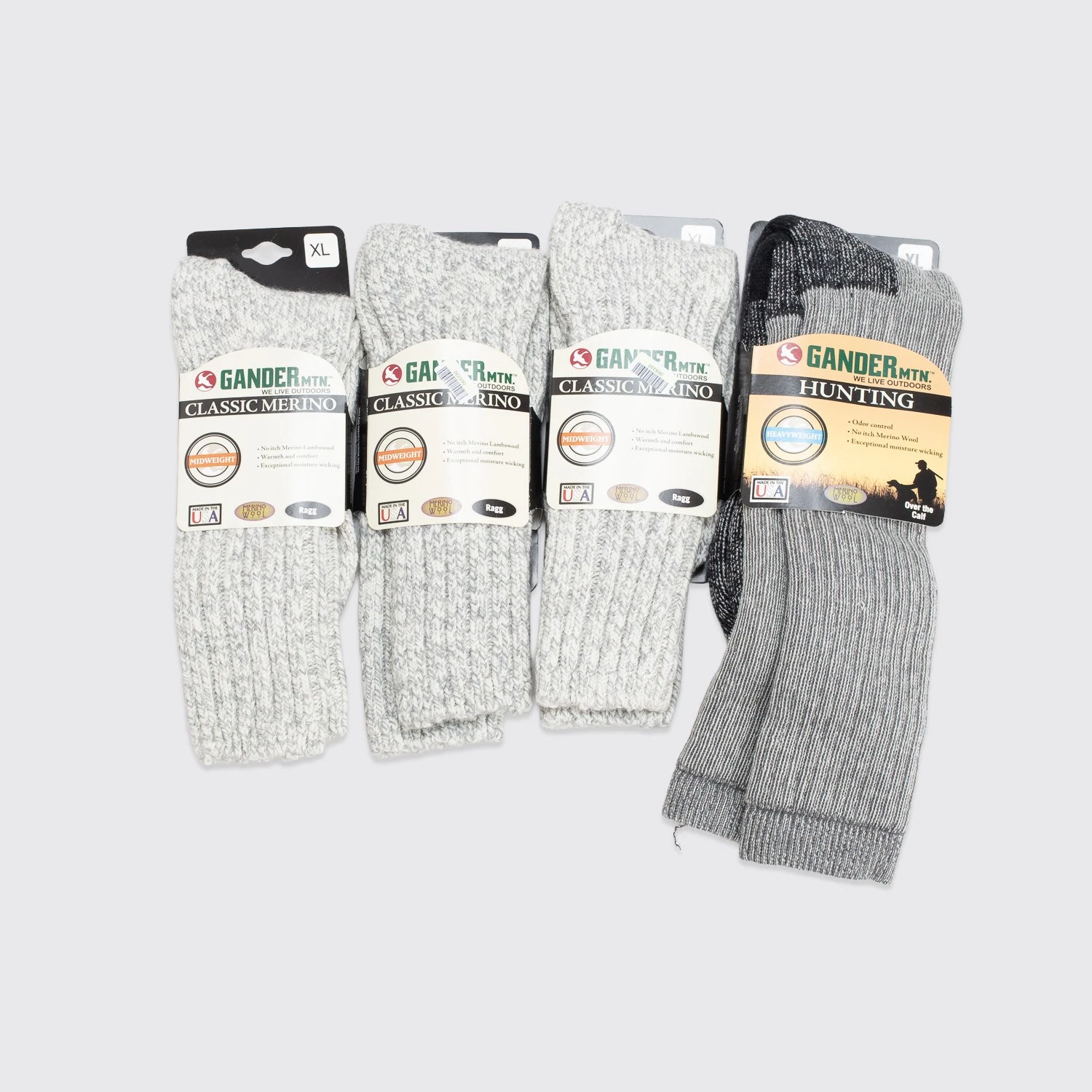 Gander Mountain Socks Lot of 4 Size XL Gray Wool Blend Made in U.S.A.