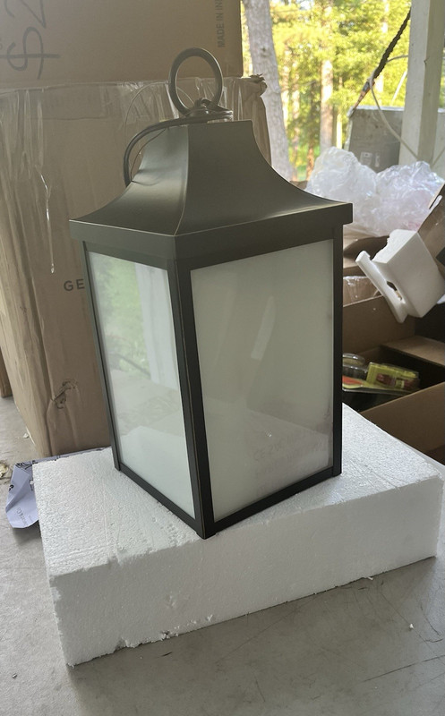 Black Metal & Glass Hanging Outdoor Lantern, Rectangle, White Panels