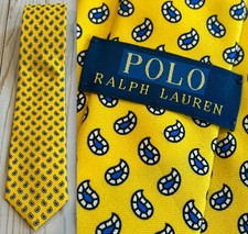 Polo Ralph Lauren Tie 100 Silk Hand Made Italy Yellow Paisley WORN ONCE