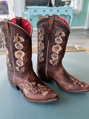 Macie Bean Girls Floral Embroidered Leather Boots Size 3