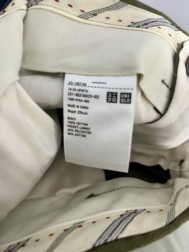 Ines de la Fressange x Uniqlo Womens Olive Green Flat Front Cotton Chino size 29 - Picture 6 of 6