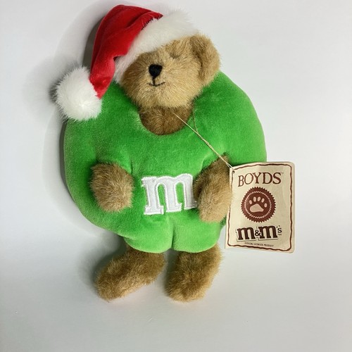 Cappello Babbo Natale Boyd’s Bears m&m’s Bear verde 8” peluche etichetta Natale peluche - Foto 12 di 14