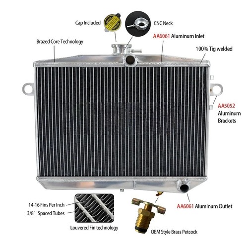 Aluminum Radiator for 1959-1973 Volvo P1800 1800S 1800E 1800ES B18 B20 ...