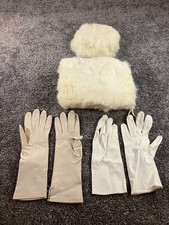 Vintage Hand Muff White with Hat, Gloves