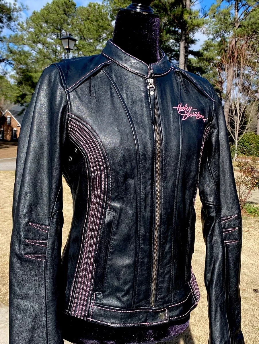 Harley Davidson Women PINK LABEL Leather Jacket Small Black 98031