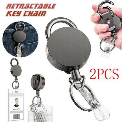 Pull Ring Retractable Key Chain Keyring Drahtseil Zugring Schlüsselanhänger Clip