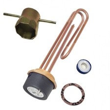 TESLA COPPER IMMERSION CYLINDER HEATER ELEMENT KIT INC BOX SPANNER & PTFE TAPE