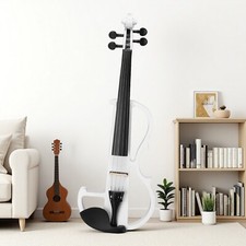 4/4 Full Size Beginner Silent Electric Violin Set - Case Bow White Headphones