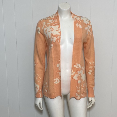 Chico's Cardigan Women's Small Orange Linen Cotton Floral Open Front Boho Chic - 第 1/13 張圖片