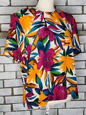 Christie  Jill Vintage Womens Short Sleeve Floral Silk Blouse Medium Multicolor