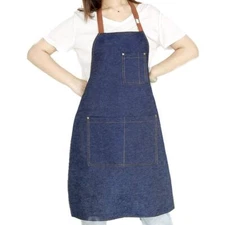 Adjustable Denim Apron with Pockets for Men Women Kitchen Cooking Restaurant