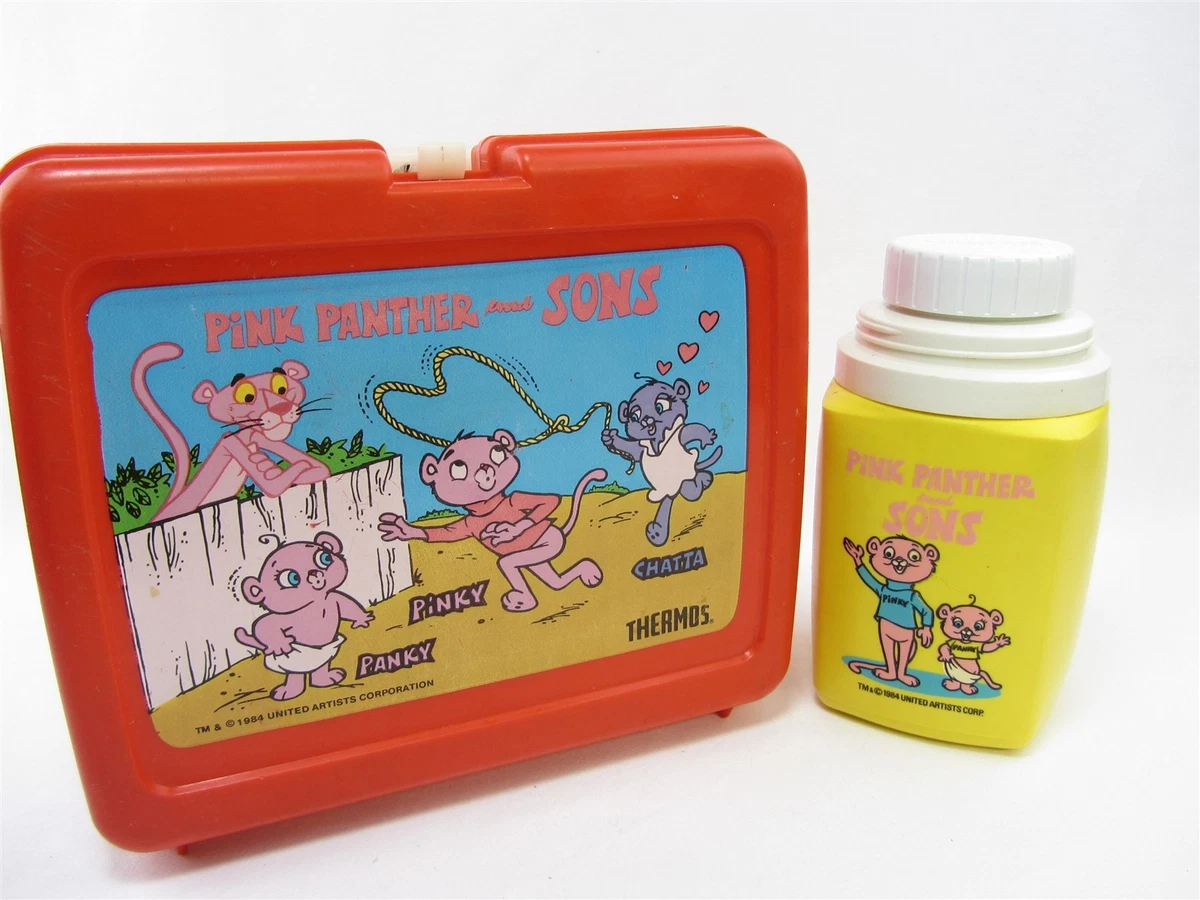 VINTAGE 1984 Pink Panther Metal Lunchbox WITH THERMOS In