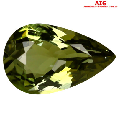 1.98 ct AIG Certified Amazing Pear Shape (11 x 7 mm) Yellow Green Tanzanite