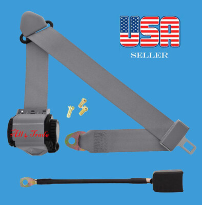 1x Car Seat Belt 3 Point Safety Gray Adjustable Auto Retractable