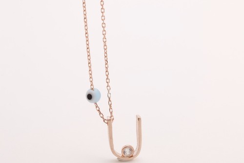 Turkish Jewelry Gold U Letter Necklace 925 Sterling Silver - Picture 11 of 12