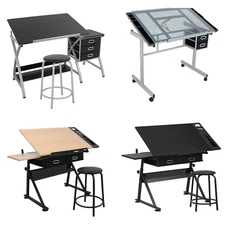 Drafting Table Artist Drawing Table Adjustable Craft Table w/Drawers Art Desk 